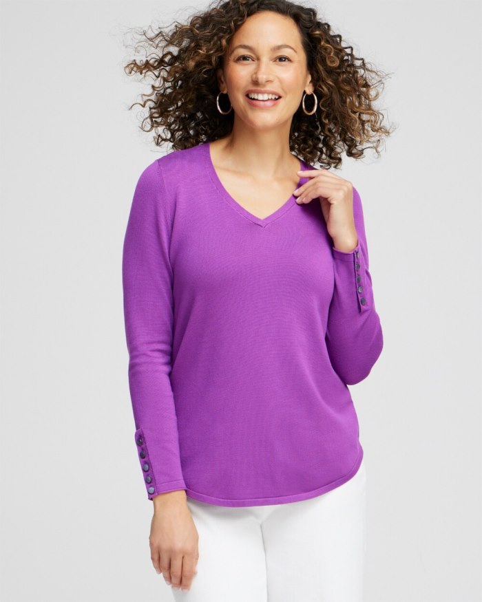 Chicos Spun Rayon V-neck Pullover Sweater - Vivid Viola