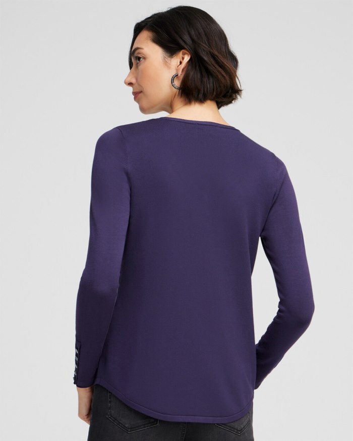 Chicos Spun Rayon V-neck Pullover Sweater - Vivid Viola