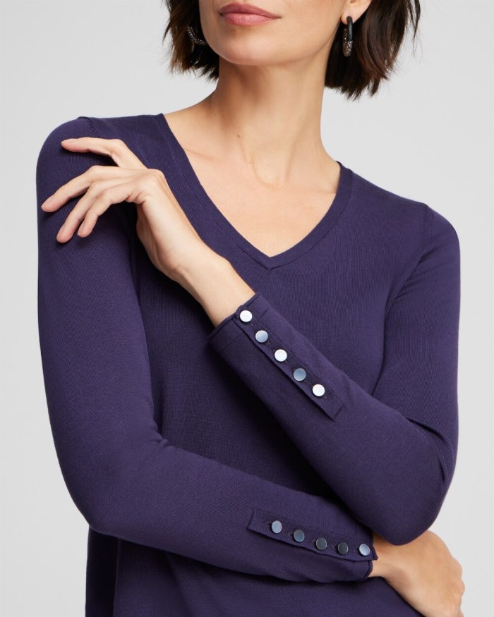 Chicos Spun Rayon V-neck Pullover Sweater - Vivid Viola