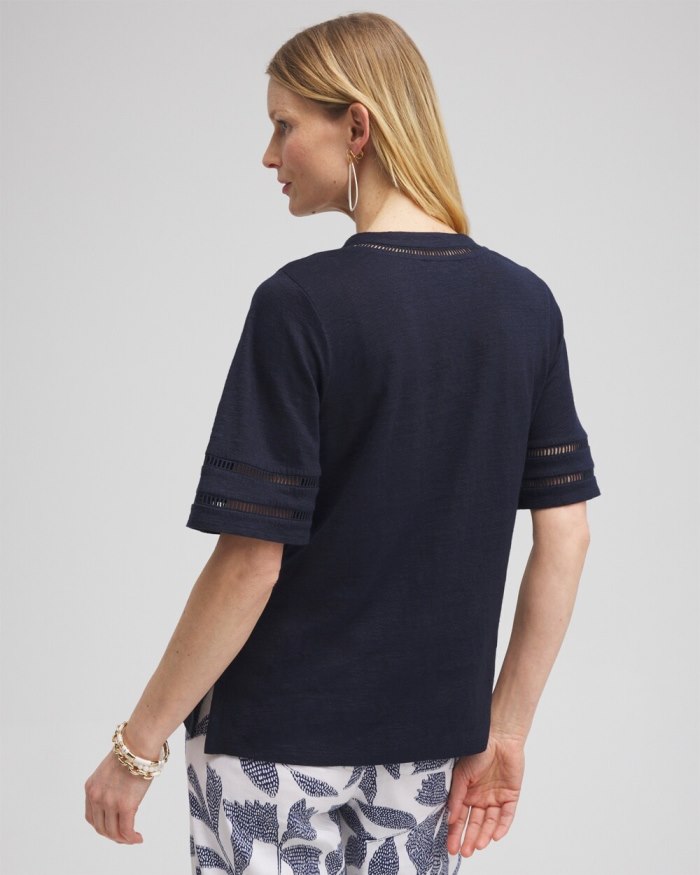 Chicos Linen Ladder Lace Tee - Classic Navy