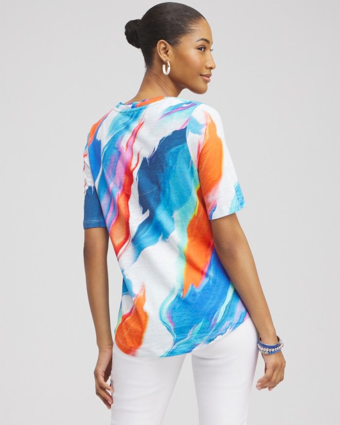 Chicos Abstract Elbow Sleeve A-line Tee - Intense Azure