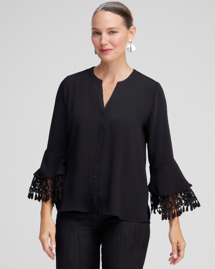 Chicos Lace Detail Long Sleeve Top - Black