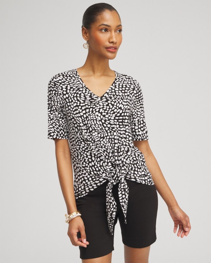 Chicos Squares Abstract Tie-Front Top - Black