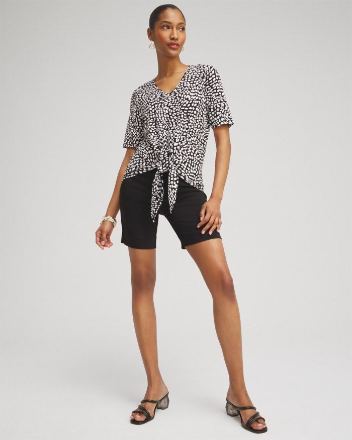 Chicos Squares Abstract Tie-Front Top - Black