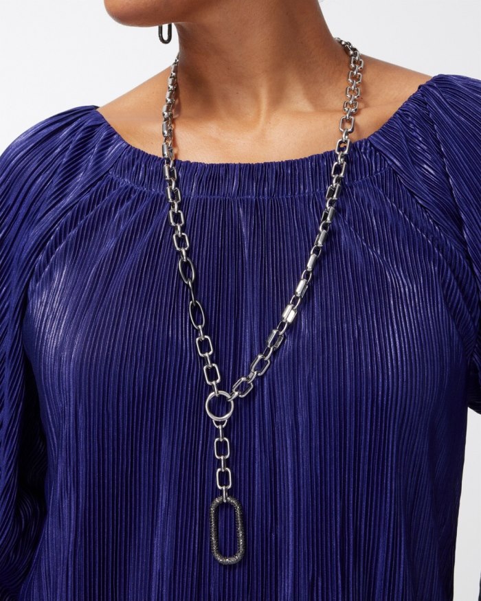 Chicos Pav Y-Necklace - Silver