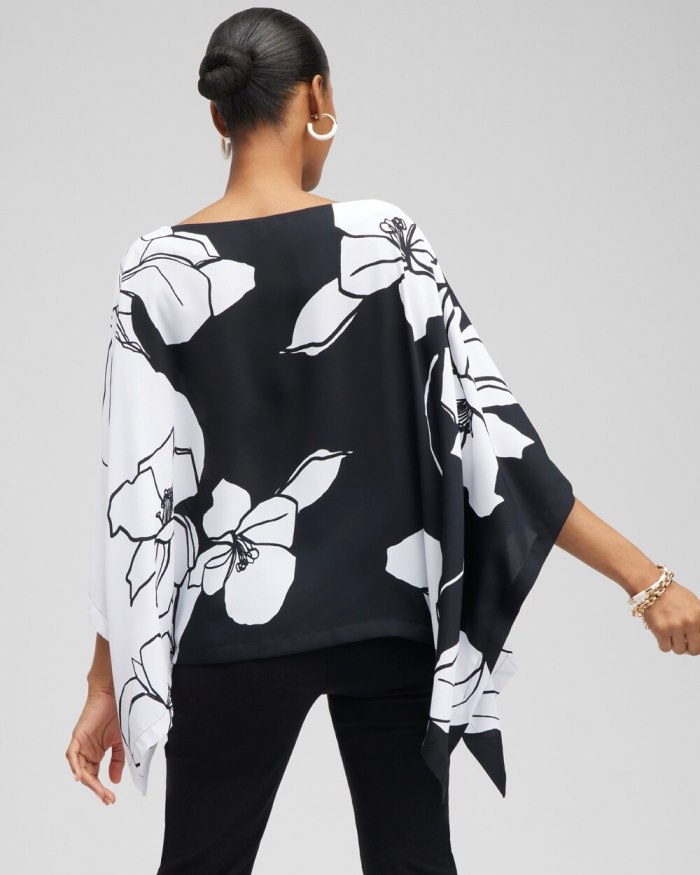 Chicos Black and White Floral Poncho - Black/White