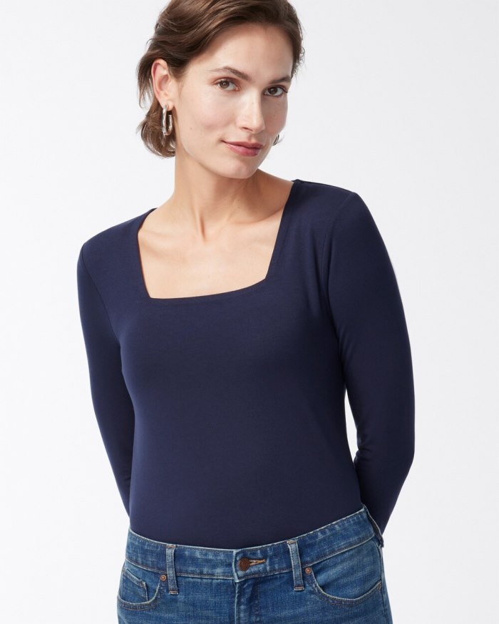 Chicos Touch of Cool Square Neck Tee - Classic Navy