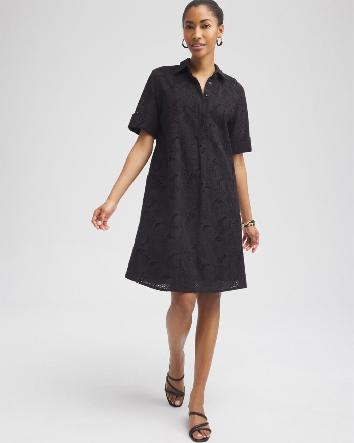 Chicos Eyelet Shirt Dress - Black