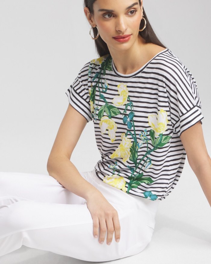 Chicos Zenergy Scoop Neck Floral Tee - Verdant Green