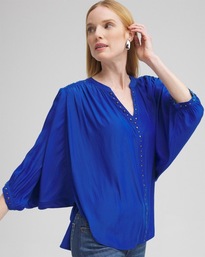 Chicos Stud Trim Top - Intense Azure