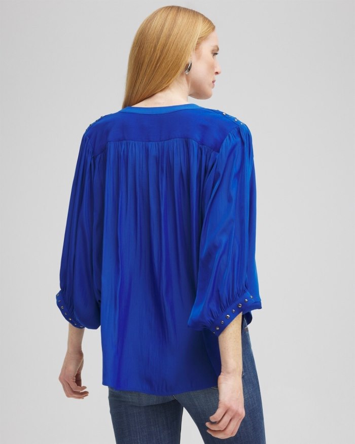 Chicos Stud Trim Top - Intense Azure