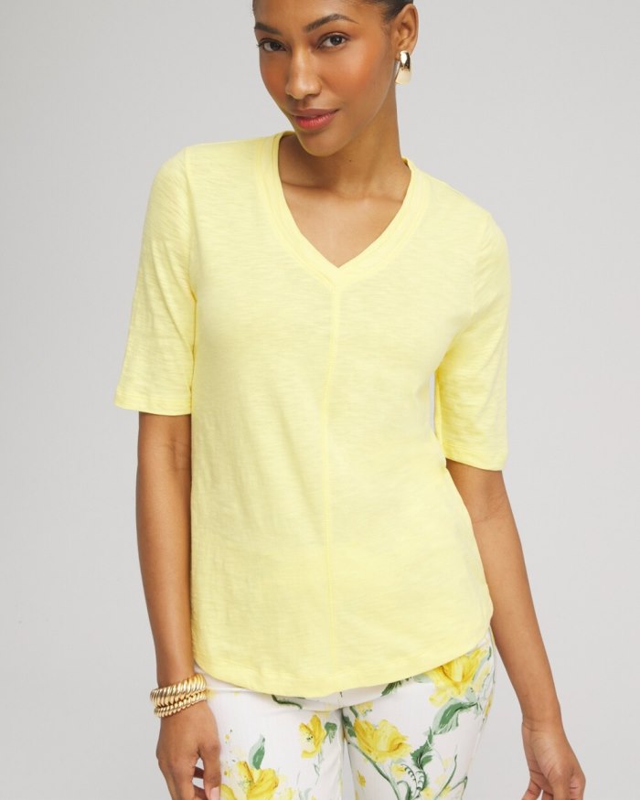 Chicos Elbow Sleeve A-line Tee - Soft Buttercup