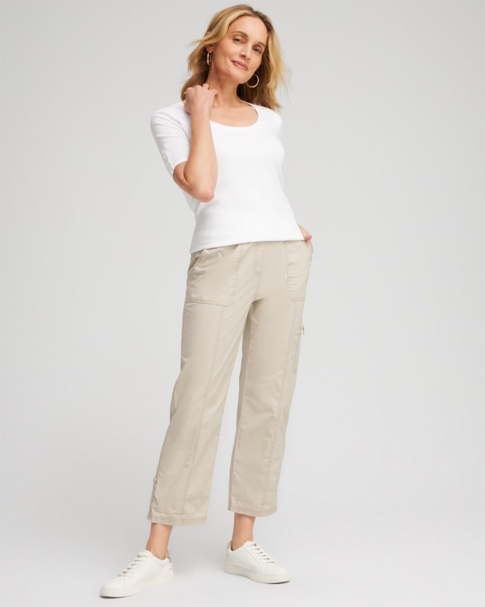 Chicos Poplin Cropped Pants - Smokey Taupe