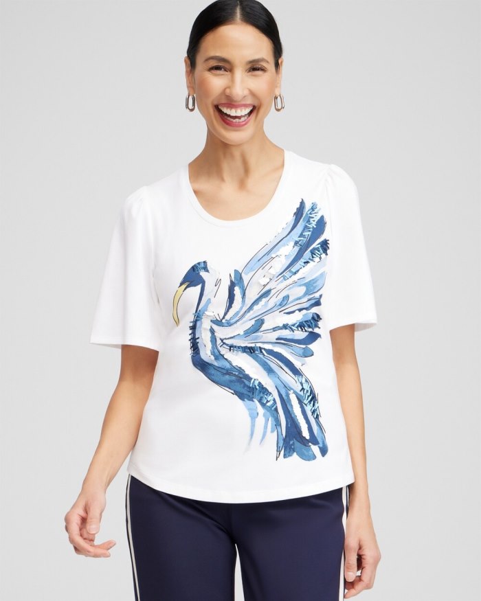 Chicos Ibis Print Flutter Sleeve Tee - Alabaster