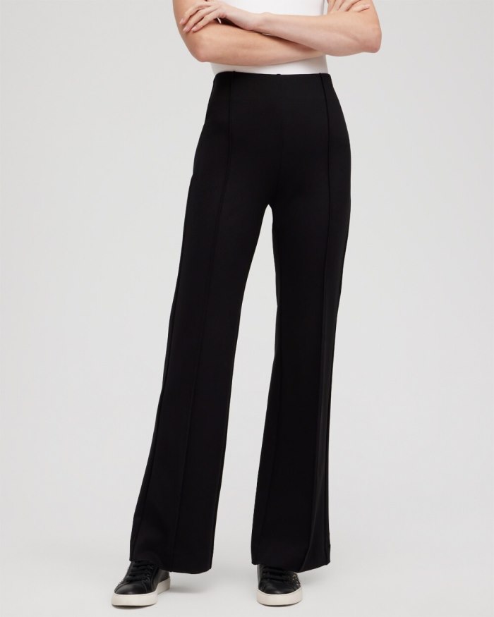 Chicos Ponte Pintuck Wide Leg Pants - Black