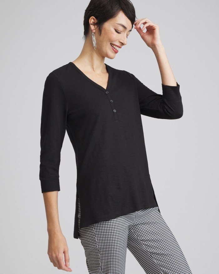 Chicos Henley Side Slit Tunic - Black