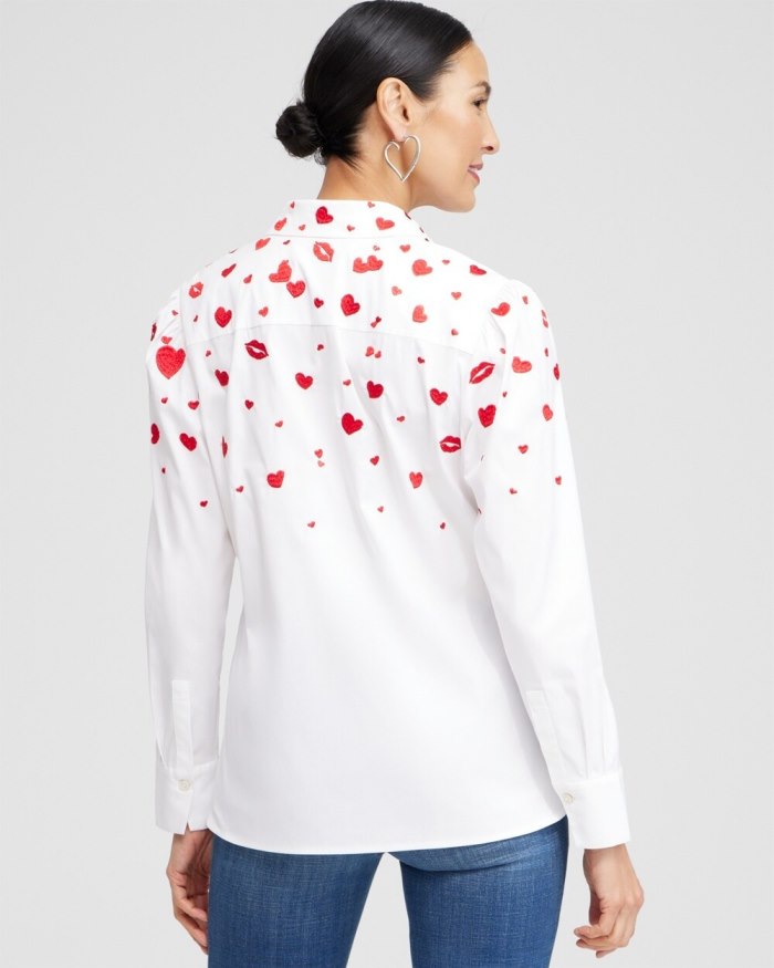 Chicos Embroidered Hearts Shirt - Alabaster