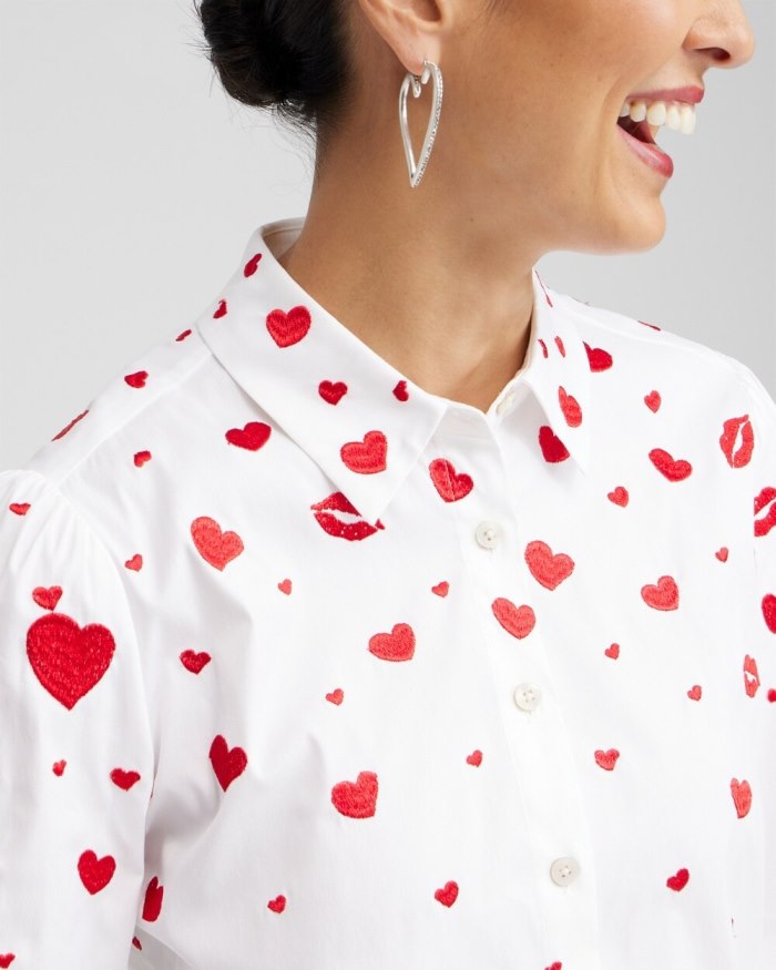 Chicos Embroidered Hearts Shirt - Alabaster