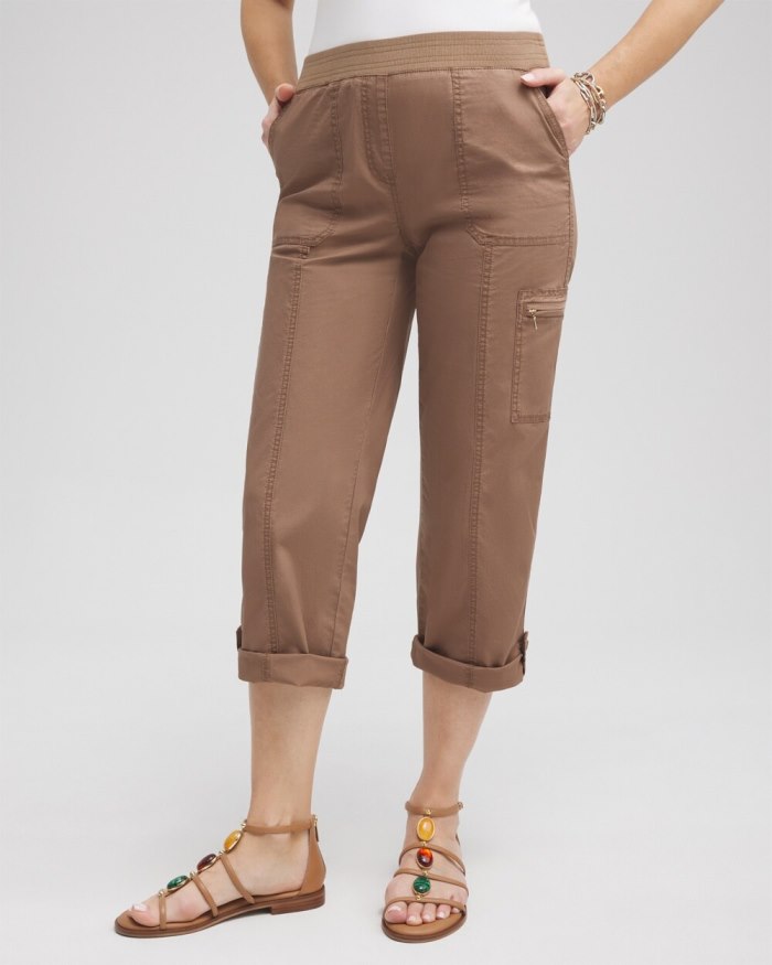 Chicos Poplin Cropped Pants - Teakwood