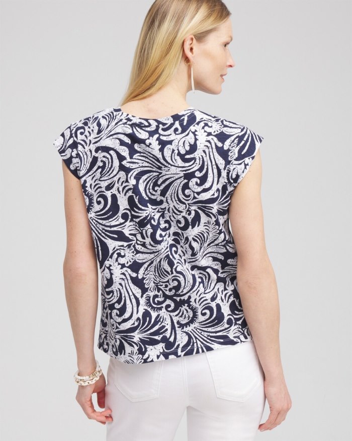 Chicos Paisley Cap Sleeve Tee - Classic Navy