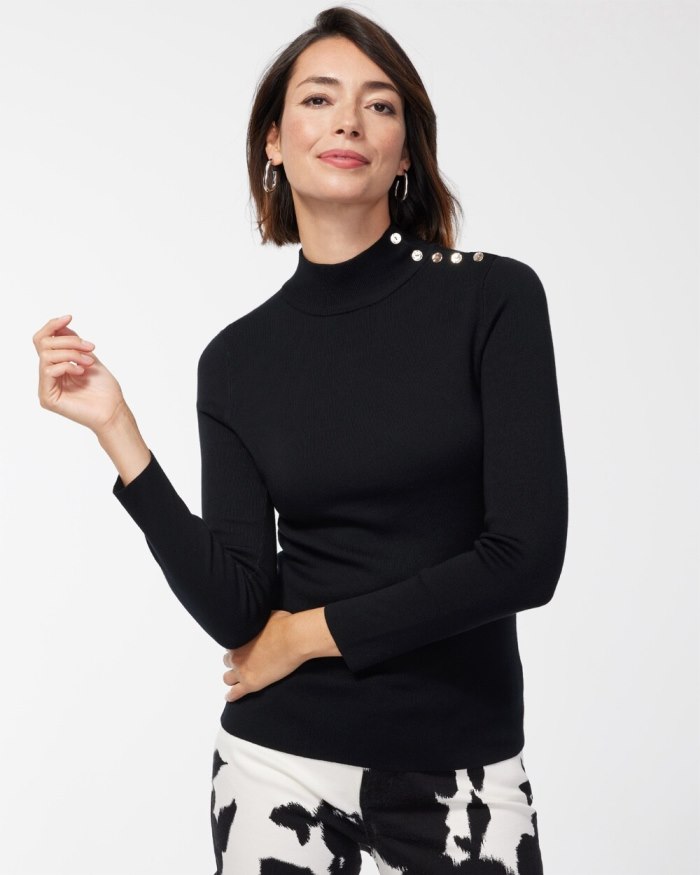 Chicos ECOVERO Mock Neck Sweater - Black