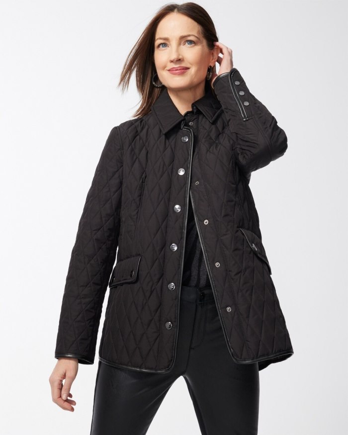 Chicos Quilted Mid-Length Jacket - Black