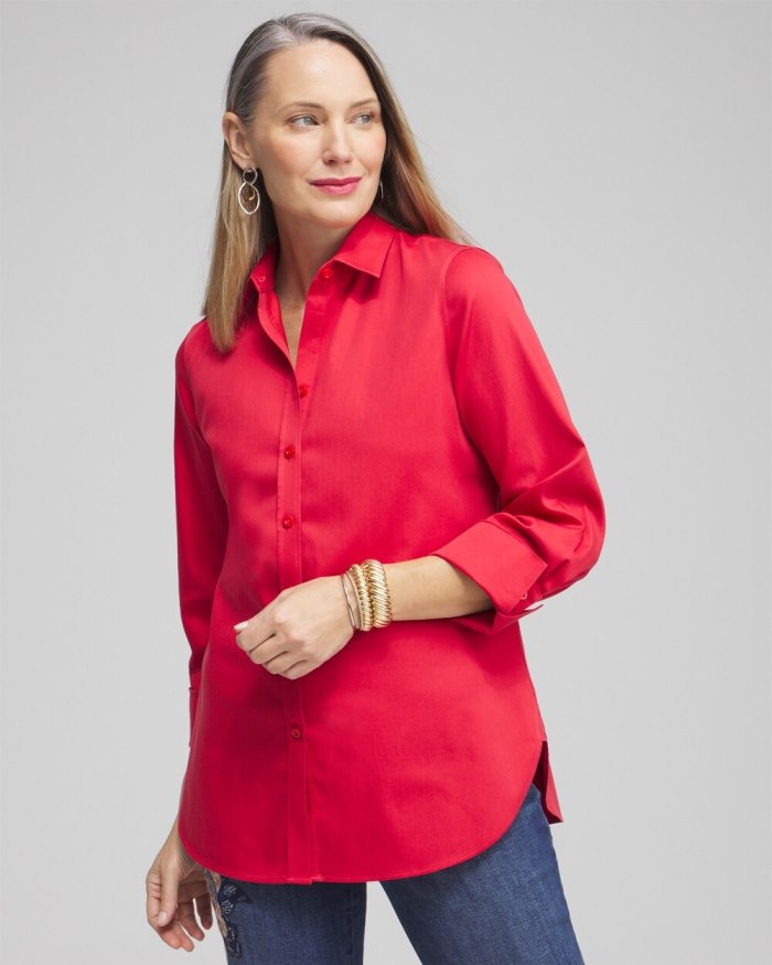 Chicos No Iron 3/4 Sleeve Stretch Shirt - Ginger Rose