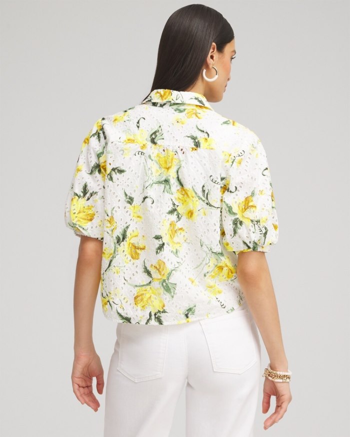 Chicos Floral Eyelet Shirt - Lemon Blossom