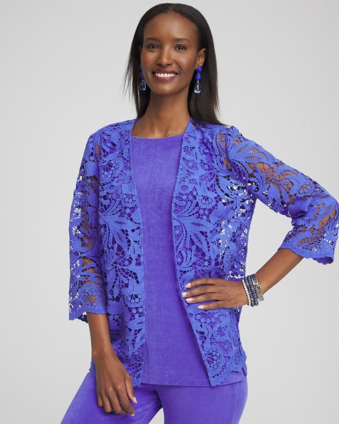 Chicos Travelers Collection Lace Jacket - Purple Nightshade