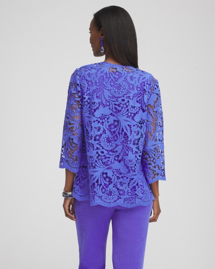 Chicos Travelers Collection Lace Jacket - Purple Nightshade