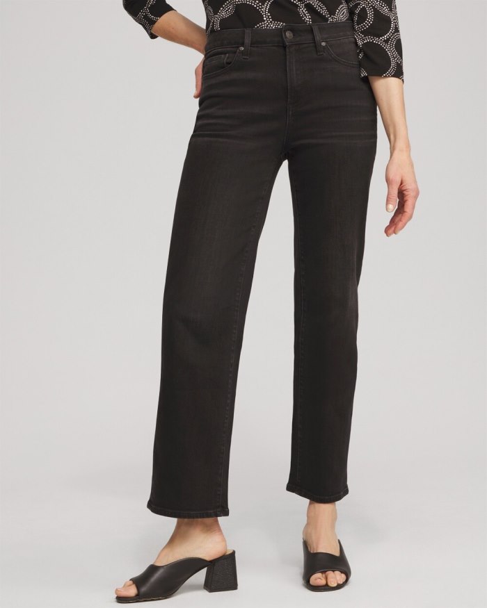 Chicos High Rise Straight Jeans - Washed Black