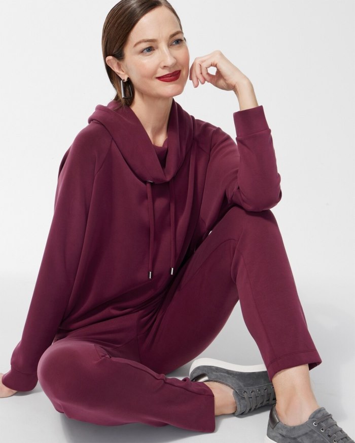 Chicos Zenergy Sueded Scuba Cowl Neck Pullover - Deep Merlot