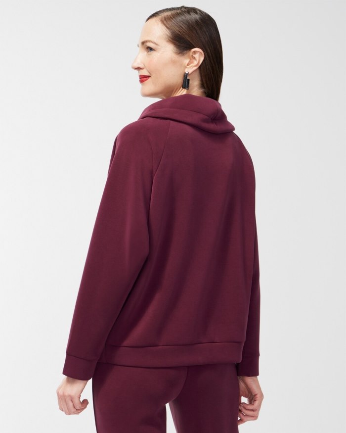 Chicos Zenergy Sueded Scuba Cowl Neck Pullover - Deep Merlot