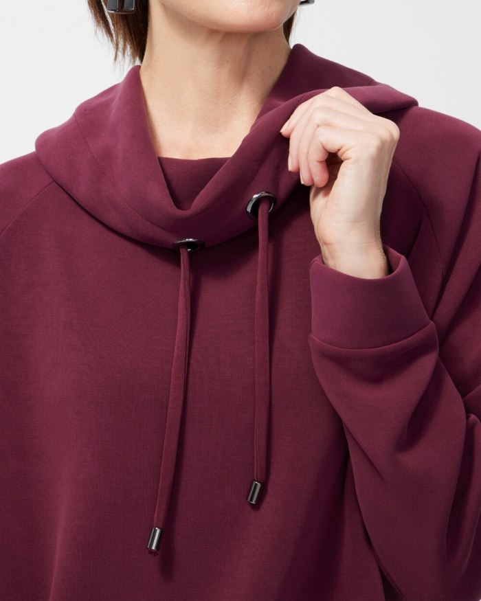 Chicos Zenergy Sueded Scuba Cowl Neck Pullover - Deep Merlot