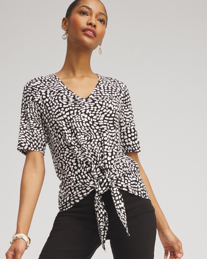 Chicos Squares Abstract Tie-Front Top - Black