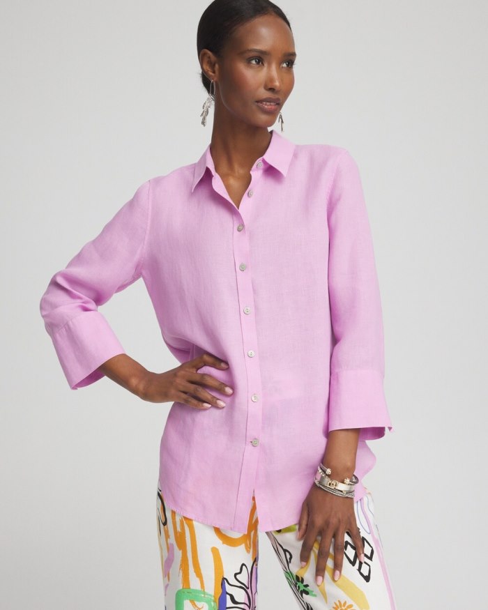 Chicos No Iron 3/4 Sleeve Shirt - Cane Orchid