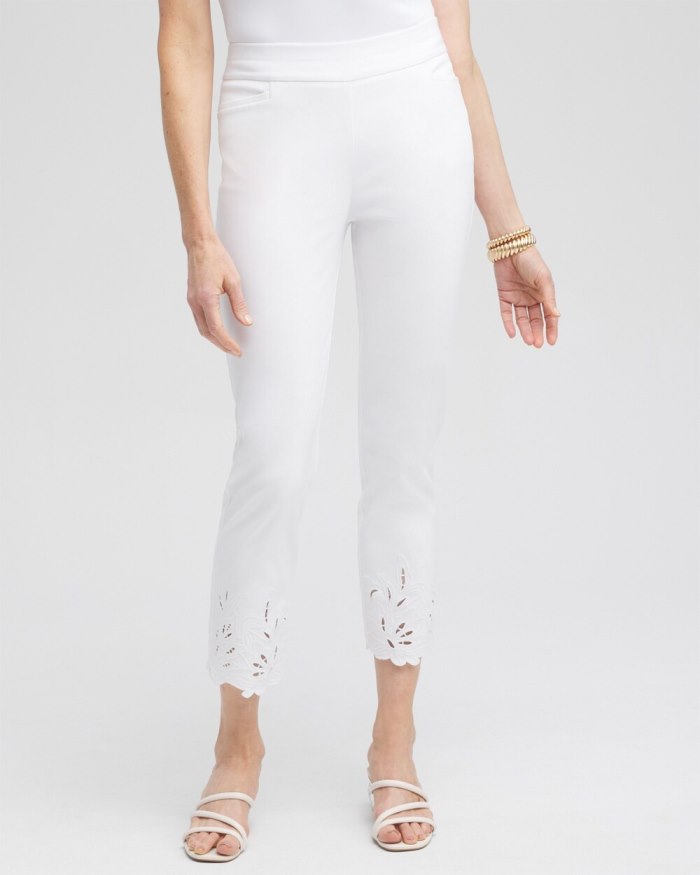 Chicos Brigitte Embroidered Slim Cropped Pants - Alabaster