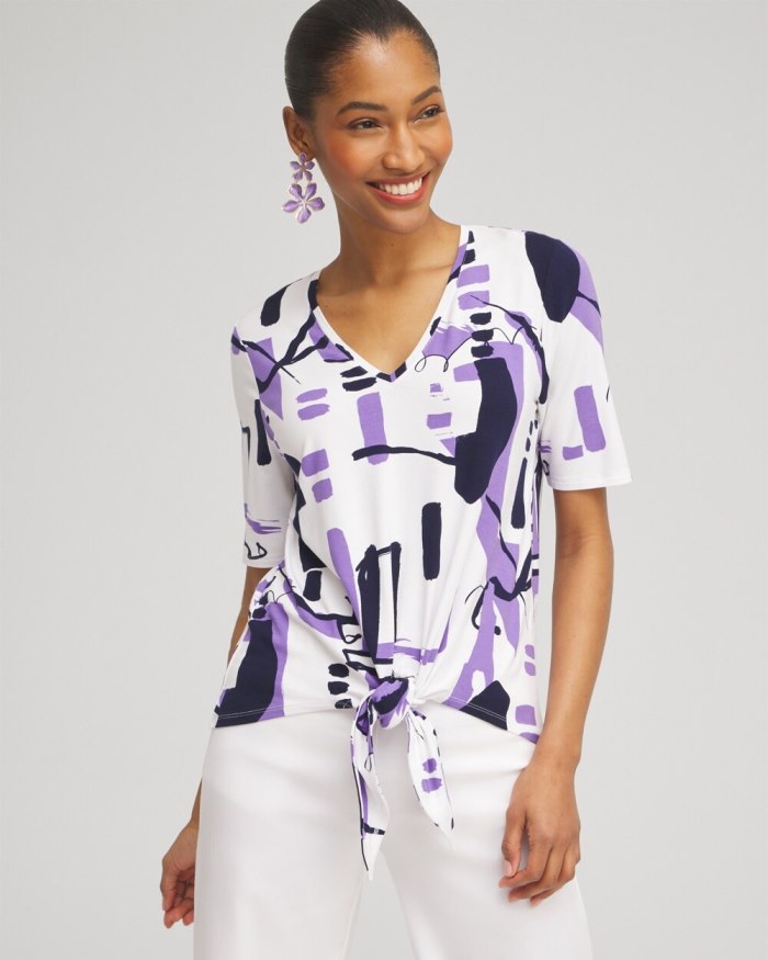 Chicos Abstract Tie-Front Top - Parisian Purple