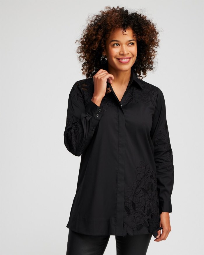 Chicos Poplin Lace Tunic - Black