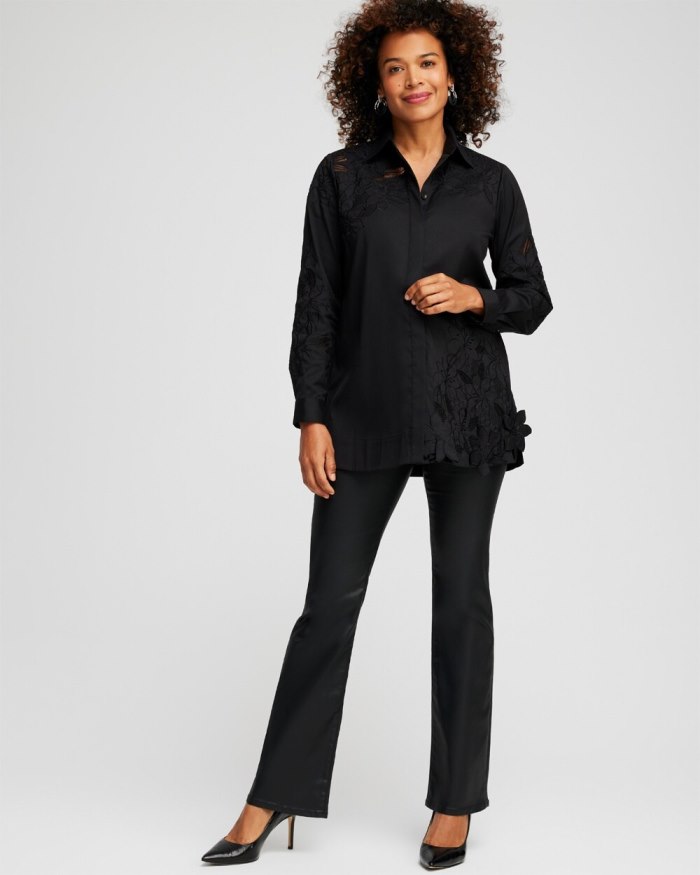 Chicos Poplin Lace Tunic - Black