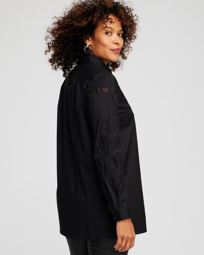 Chicos Poplin Lace Tunic - Black