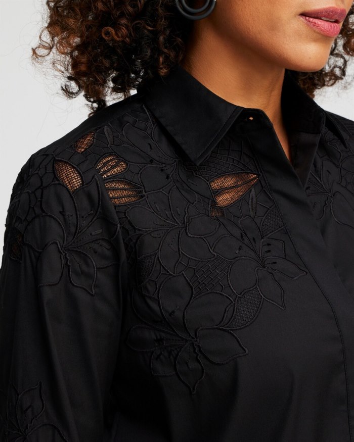 Chicos Poplin Lace Tunic - Black