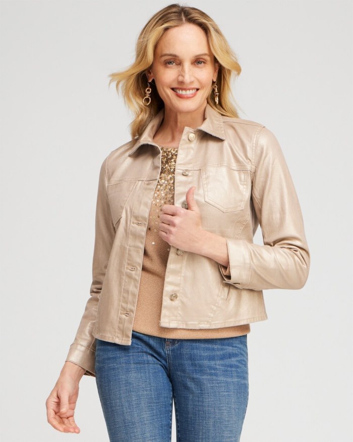 Chicos Coated Denim Jacket - Gold