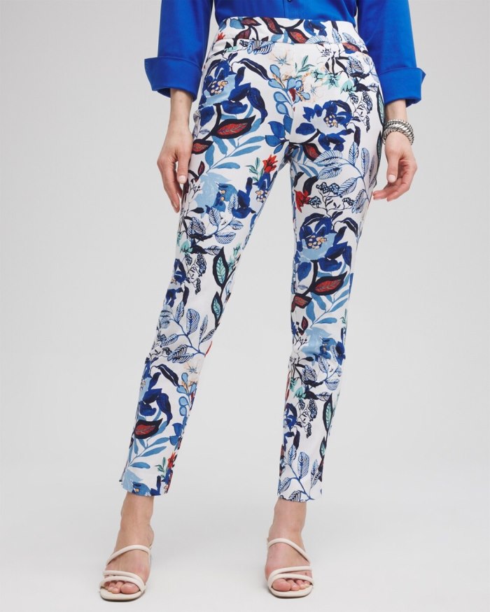 Chicos Brigitte Cool Floral Ankle Pants - Alabaster/Classic Navy