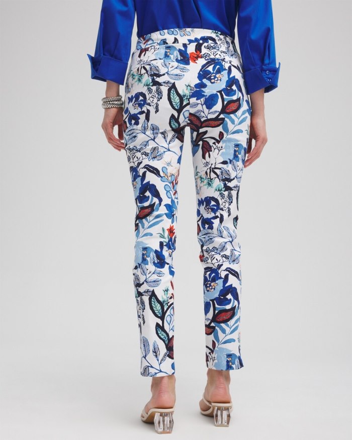 Chicos Brigitte Cool Floral Ankle Pants - Alabaster/Classic Navy