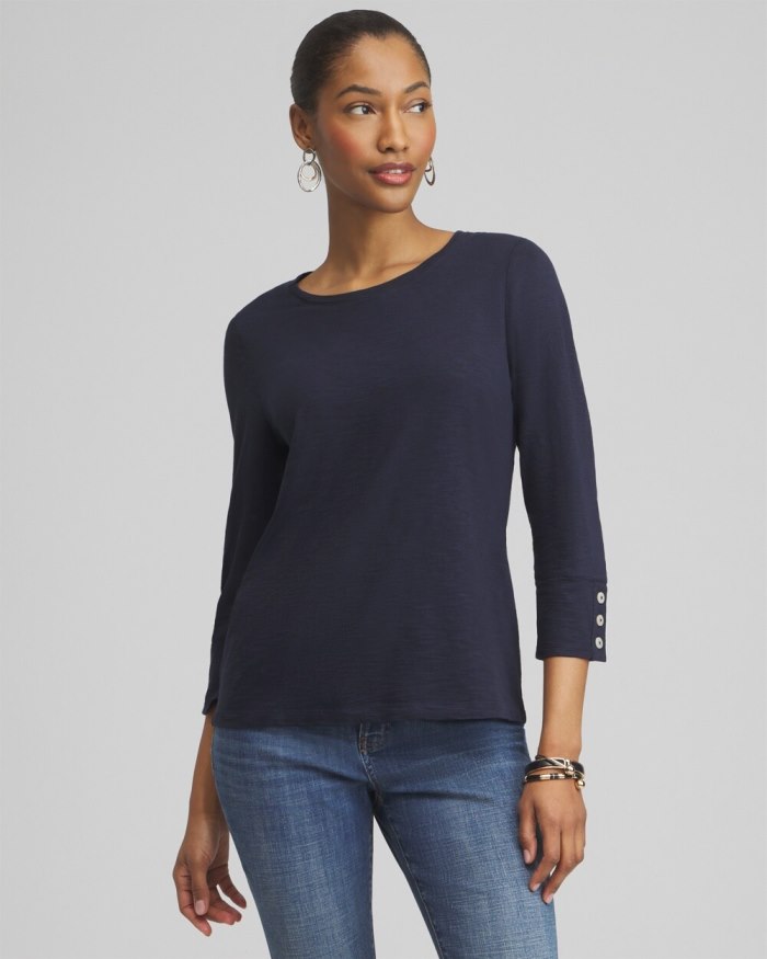Chicos 3/4 Sleeve Button Tee - Classic Navy