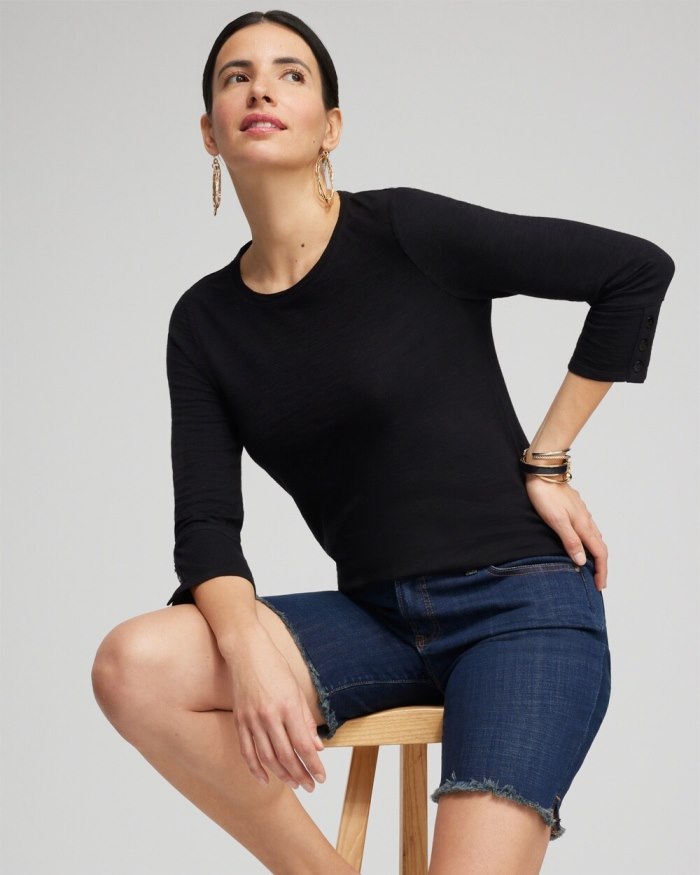 Chicos 3/4 Sleeve Button Tee - Classic Navy