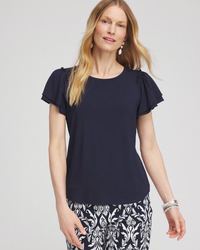 Chicos Ruffle Sleeve Tee - Classic Navy