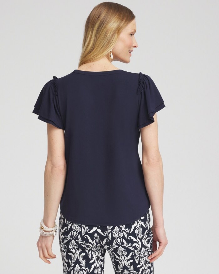 Chicos Ruffle Sleeve Tee - Classic Navy