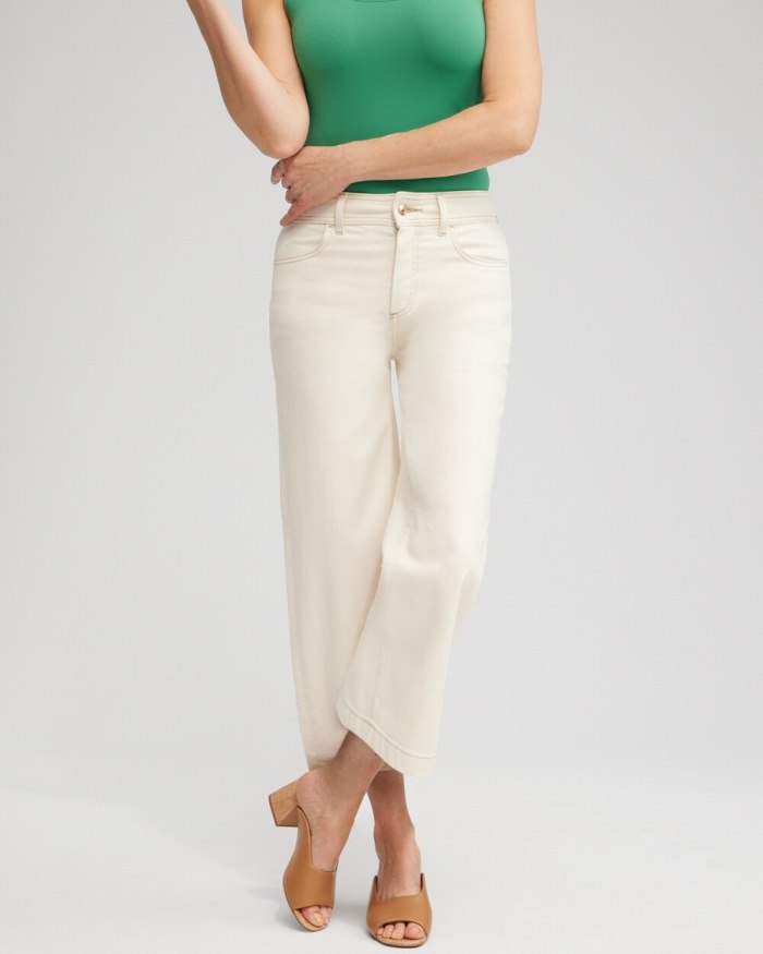 Chicos Cropped Seeded Wide Leg Denim - Natural Seeded